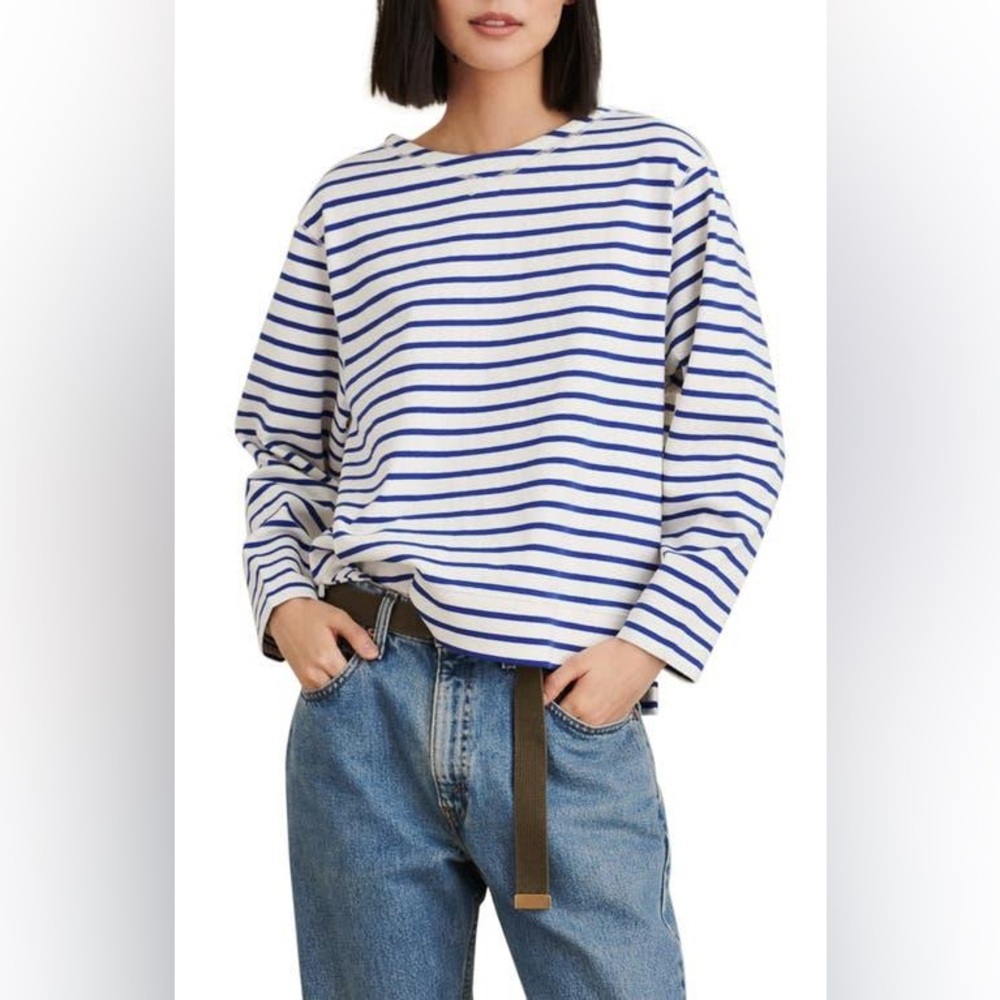 NWT Alex Mill Lakeside Stripe Cotton Top Blue White Size Large